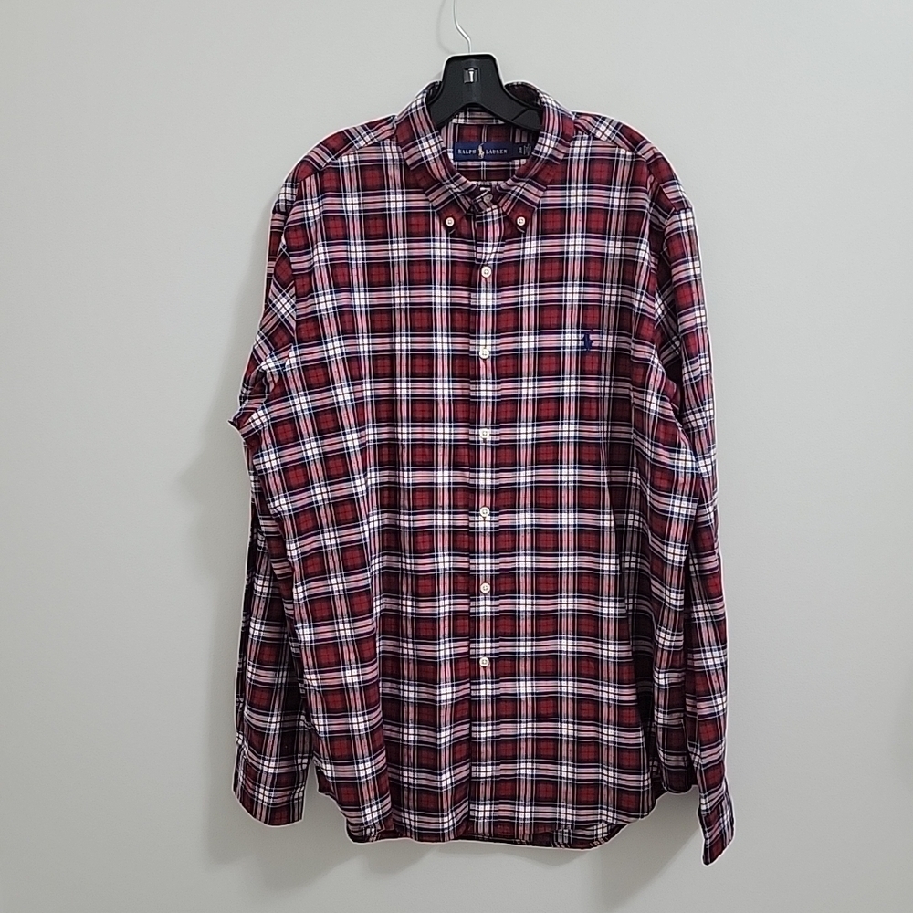 POLO RALPH LAUREN Men Shirt Sz XL Regular Fit Red Button-Down Collar Cotton EUC